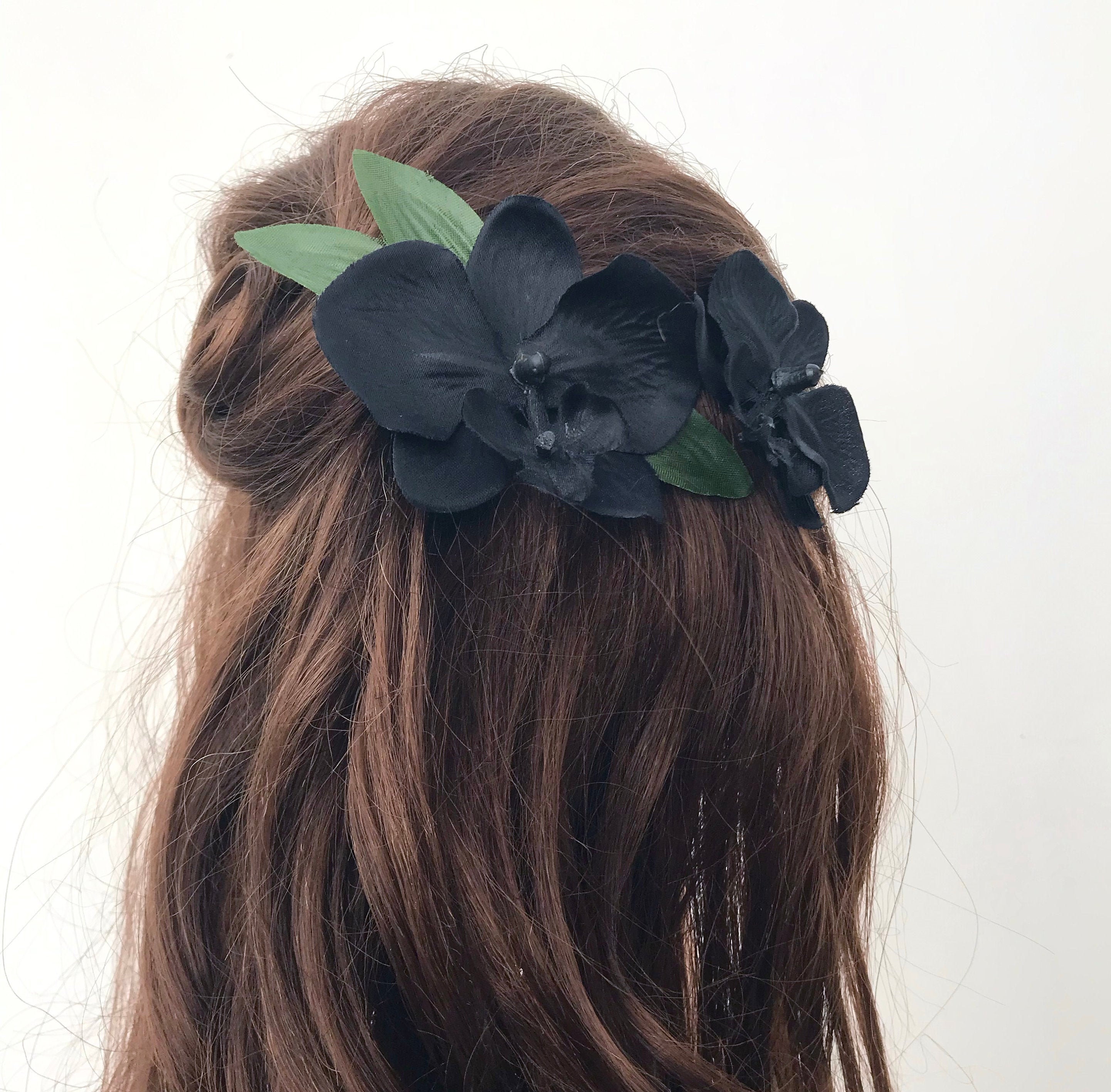 Black Orchid Hair Flower Clip Orchid Hairpin Flower Hair Etsy