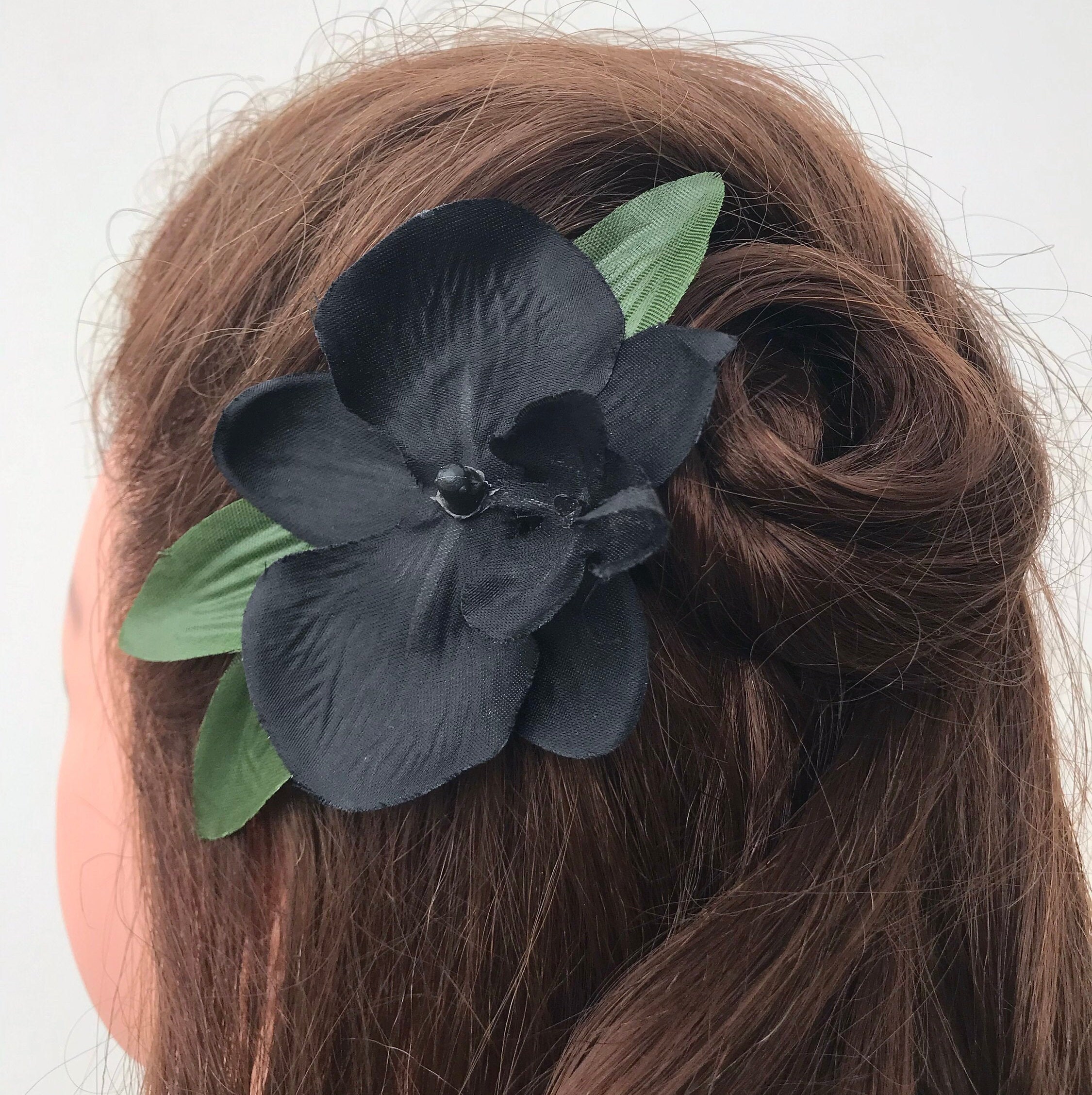 Black Orchid Hair Flower Clip Orchid Hairpin Flower Hair Etsy