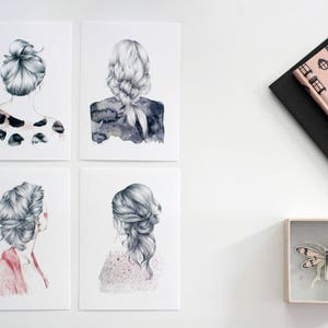 Set de 4 postales.// lápices de colores, papel acuarela, Ilustración // Regalo para ti