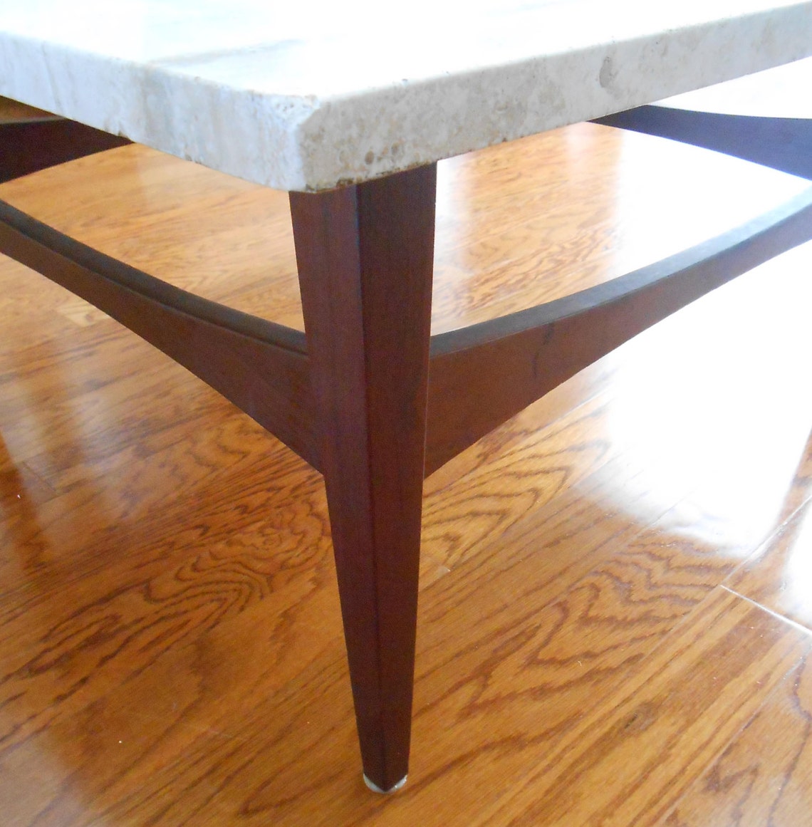 Mid Century Large Square Coffee Table Travertine Top Danish Etsy