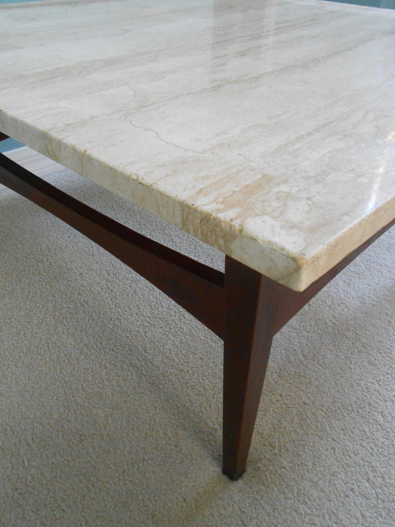 Mid Century Large Square Coffee Table Travertine Top Danish Etsy