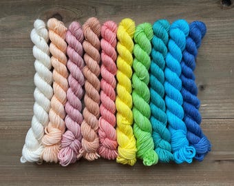 Juego de mini madejas único en su tipo / 46 yardas cada una / Aprox. 20 g cada una / Hilo de grosor DK