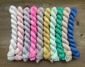Juego de mini madejas único en su tipo / 46 yardas cada una / Aprox. 20 g cada una / Hilo de grosor DK