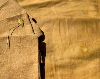 Juego de servilletas y manteles individuales de algodón orgánico – Mantelería tradicional teñida con manzanilla