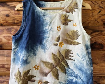 Organic Cotton Naturally Dyed Tank | Ecoprinted Sleeveless Top, Boho, Slow Fashion