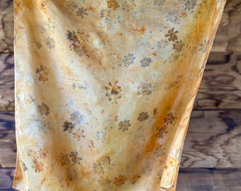 Coreopsis Flower Dyed Silk Bandana | Ecoprinted Scarf | Naturally Dyed 21" Square