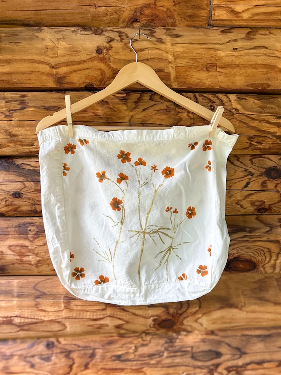 Organic Cotton Tote Bag | Ecoprinted Botanical Garden Flowers, Naturally Dyed Market Bag