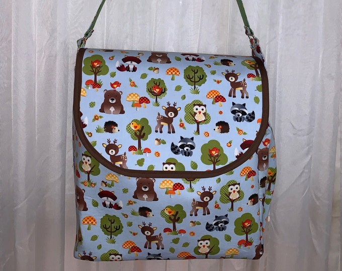 Forrest Animals Big Diaper Bag - Handmade Diaper Bag - Personalized Diaper Bag - Embroidered Diaper Bag - Outdoors - Woods - Animals