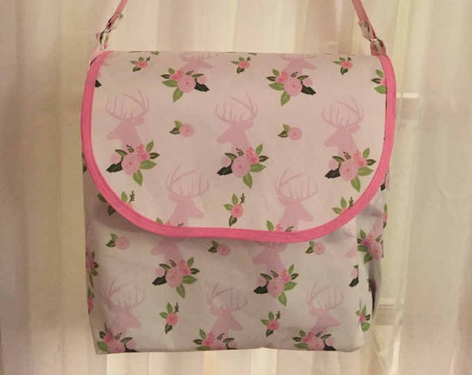 Big Diaper Bag - Handmade Diaper Bag - Deer Head and Flowers Diaper Bag