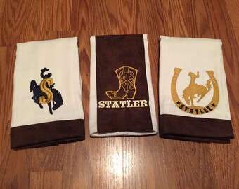 Bronc Rider Burp Clothes - Custom Burp Clothes - Embroidered Burp Clothes - Set of 3 Burp Cloths- Western Burp Clothes - Horse Shoes & Boots