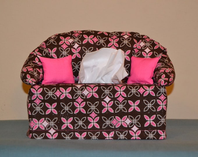 Pink and Brown Couch Tissue Box Cover -  Tissue Box Cover - Tissue Cover - Couch Shaped Tissue Box Cover - Tissue Box Cover - Flowers