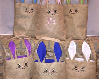 Personalized Easter Basket - Custom Easter Basket - Embroidered Easter Basket - Bunny Ears Easter Basket - Burlap Easter Basket - Easter