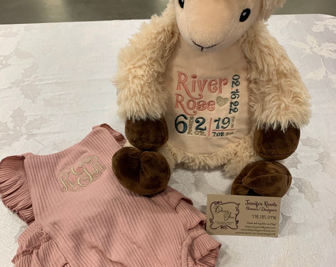 Llama Personalized Stuffed Animal - Personalized Birth Stats Stuffed Animal - Stuffed Animal w/ Birth Stats - Embroidered Animal Birth Stats