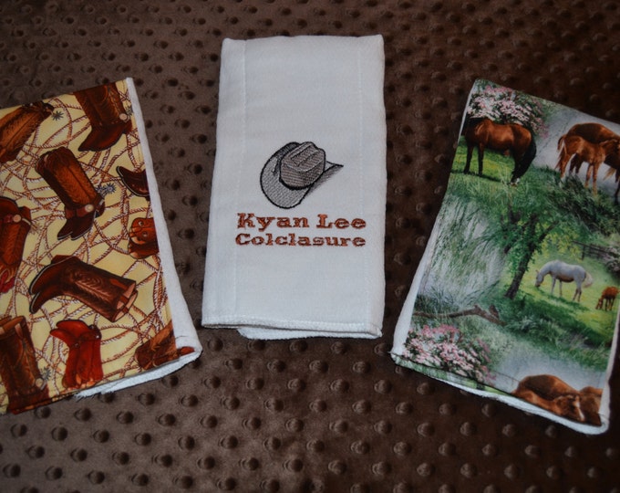 Cowboy Themed Set of 3 Burp Cloths