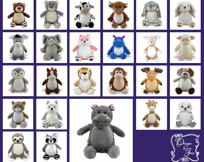 Hippo Personalized Stuffed Animal - Personalized Birth Stats Animal - Monogramed Stuffed Animal - Embroidered Animal w/Name - Keepsake