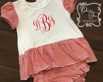 Red Gingham Bubble Romper - Romper - Personalized Romper - Infant to Toddler Romper - Summer Red Gingham Romper - Monogrammed Romper