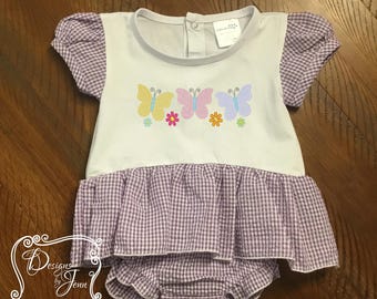 Butterfly Purple Gingham Bubble Romper - Personalized Romper - Infant to Toddler Romper - Spring & Summer Purple Gingham Romper -  1st Bday