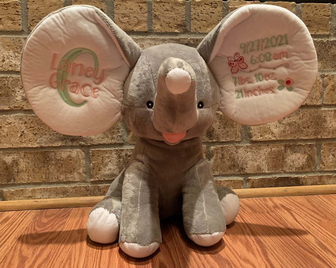 Elephant Personalized Stuffed Animal Personalized Birth Stats Stuffed