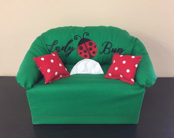 Lady Bugs Couch Tissue Box Cover - Tissue Box Cover - Tissue Cover - Couch Shaped Tissue Box Cover - Tissue Box Cover  - Lady Bugs