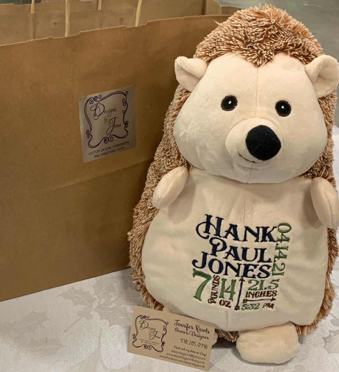 Hedgehog Personalized Stuffed Animal Personalized Birth Stats Stuffed