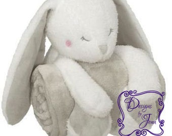 Bunny Blanket Huggers, Personalized Blanket, Stuffed Animal w/ blanket, Custom Embroidery, Custom blanket stuffed animal, Personalized gift