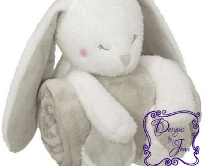 Bunny Blanket Huggers, Personalized Blanket, Stuffed Animal w/ blanket, Custom Embroidery, Custom blanket stuffed animal, Personalized gift