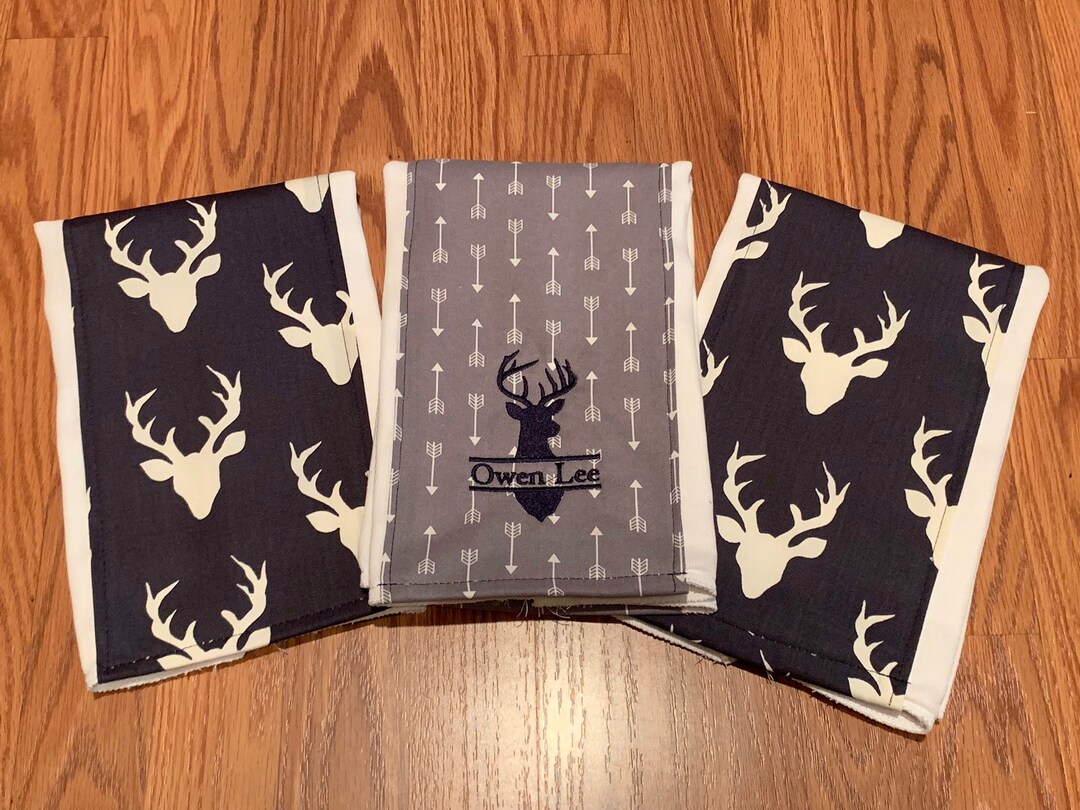 Deer Head Burp Clothes Custom Burp Clothes Embroidered Burp Clothes Set of 3 Burp Cloths Hunting
