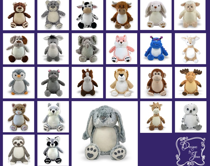 Grey Bunny Personalized Stuffed Animal - Personalized Birth Stats Stuffed Animal - Monogramed Stuffed Animal - Embroidered Animal w/Name