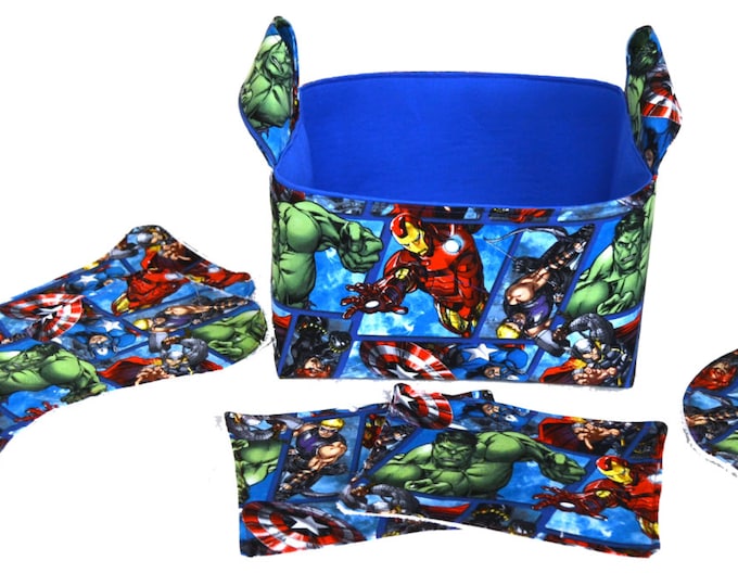 RARE Avengers Baby Gift Basket - Superhero Fabric Gift Basket - Handmade Fabric Basket - Baby Shower Gift Set - Embroidered Name or Monogram