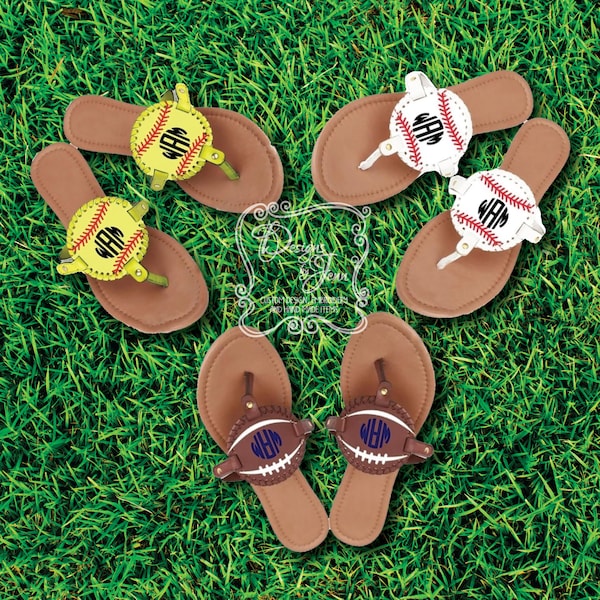 Monogrammed Sports Sandals - Baseball Monogram, Softball Monogram, Football Monogram, Soccer Monogrammed Flip Flops