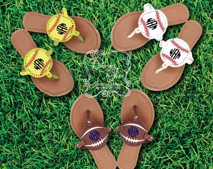 Monogrammed Sports Sandals - Baseball Monogram, Softball Monogram, Football Monogram, Monogrammed Flip Flops
