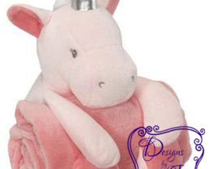 Unicorn Blanket Huggers, Personalized Blanket, Stuffed Animal w/blanket, Custom Embroidery, Custom blanket stuffed animal, Personalized gift