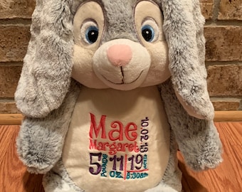 Bunny Personalized Stuffed Animal - Personalized Birth Stats Stuffed Animal - Stuffed Animal w/ Birth Stats - Embroidered Animal Birth Stats