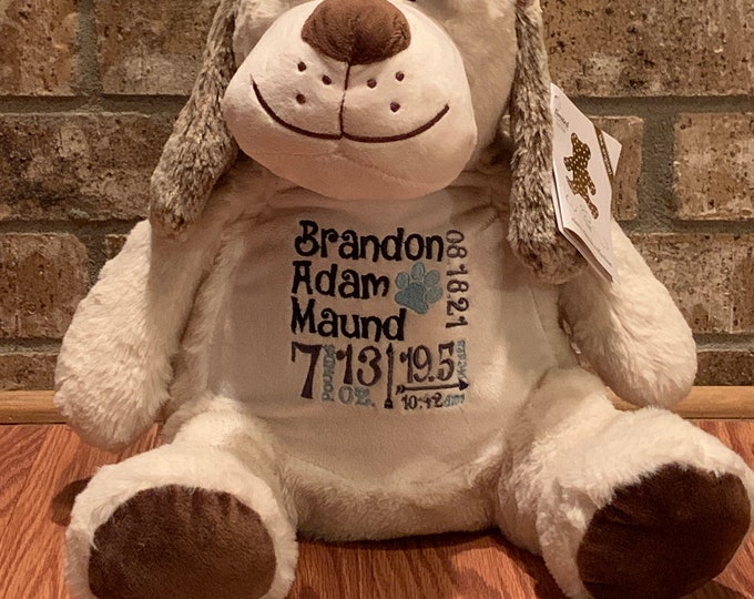 Puppy Personalized Stuffed Animal - Personalized Birth Stats Stuffed Animal - Stuffed Animal Birth Stats - Embroidered Animal Birth Stats