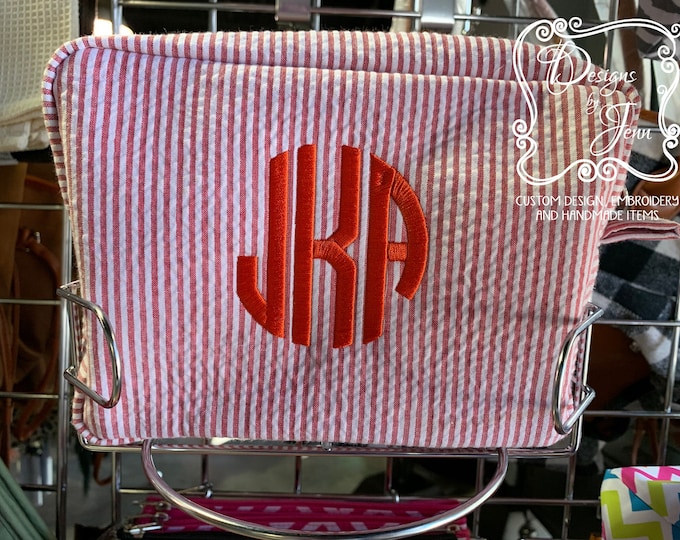 Personalized Seersucker Cosmetic Bag, Monogrammed Toiletry Bag, Personalized Make-up Bag, Personalized Travel Bag, Monogrammed Gift
