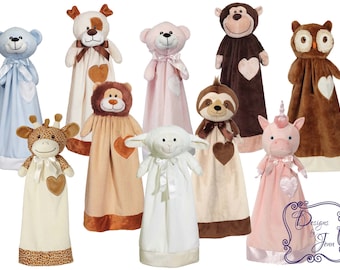 Stuffed Animal Blanket Buddies - Personalized Animal Blanket Buddies - Animal Blanket Lovie - Personalized  Lovie - Embroidered Lovie Animal