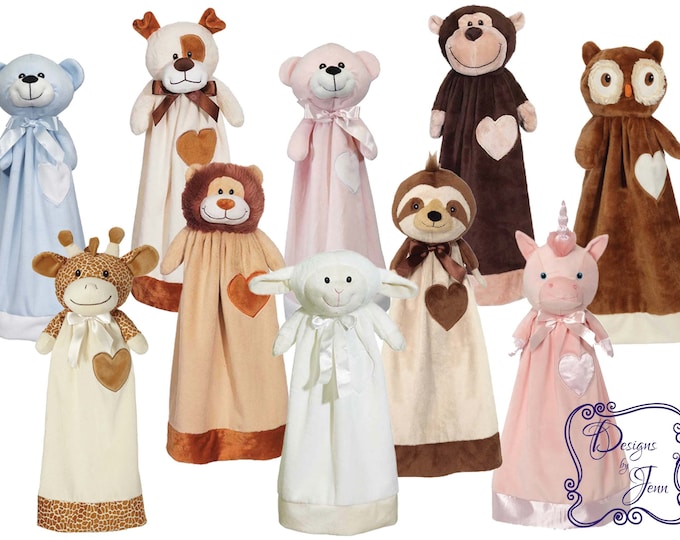 Stuffed Animal Blanket Buddies - Personalized Animal Blanket Buddies - Animal Blanket Lovie - Personalized  Lovie - Embroidered Lovie Animal
