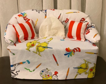 Dr. Seuss Art Couch Tissue Box Cover - Tissue Box Cover - Tissue Cover - Couch Shaped Tissue Box Cover - Tissue Box Cover - Art Theme