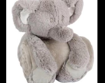 Elephant Blanket Huggers, Personalized Blanket, Stuffed Animal w/blanket, Custom Embroidery, Custom blanket stuffed animal, Personalized