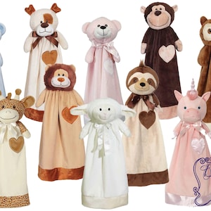 Stuffed Animal Blanket Buddies - Personalized Animal Blanket Buddies - Animal Blanket Lovie - Personalized  Lovie - Embroidered Lovie Animal