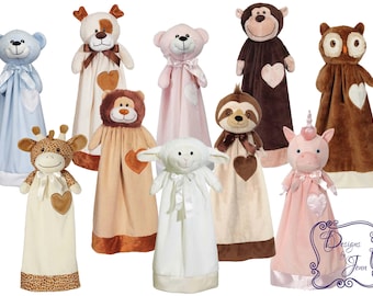 Stuffed Animal Blanket Buddies - Personalized Animal Blanket Buddies - Animal Blanket Lovie - Personalized  Lovie - Embroidered Lovie Animal