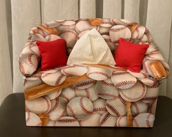 Baseball Couch Tissue Box Cover - Tissue Box Cover - Tissue Cover - Couch Shaped Tissue Box Cover - Tissue Box Cover- Batter up - Bat