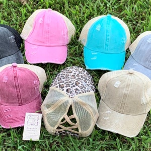 TOPTIE Ponytail Hat | High Bun Washed Cotton Baseball Cap | Distressed Vintage Cap for Women | Women&#39;s Crisscross Back Ponytail Baseball Cap