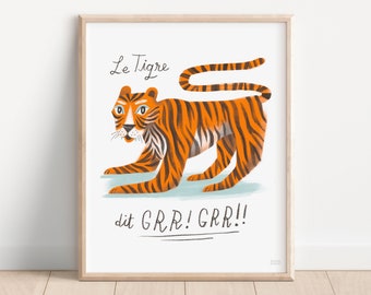 Matte Vertical Print | French Tiger Roar | Two Size Options | Cute Wall Art | Gift for Kids | Nursery Decor | Gift for Mom | Gender Neutral