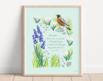 Matte Vertical Print | Floral Spring Robin | Two Size Options | Floral Art | Garden Home Decor | Bird Lover | Gift for Mom | Gift for Wife