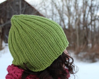 Cashmere/merino lemon-lime green hand knit wool hat