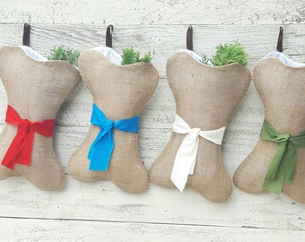 Big Bone Stocking, DOG CHRISTMAS STOCKING, Linen Stockings, Puppy Stockings, Dog Family Stockings, Tan Bone Stockings, Handmade Stockings