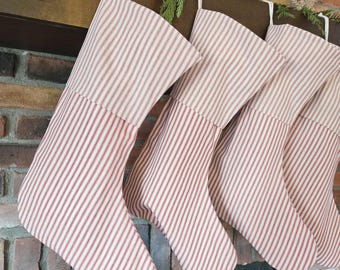 CHRISTMAS STOCKINGS, Red Stripe Stockings, Personalized Stockings, Farmhouse stockings, Timeless Stocking, Large Stockings, Family Stockings