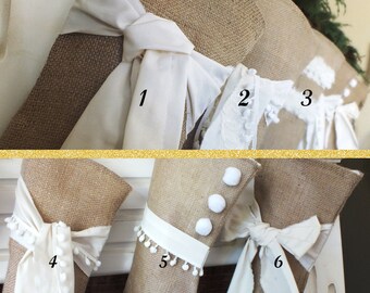 BURLAP CHRISTMAS STOCKING,  Big Stockings, Family Christmas Stockings ,Handmade Holiday Stockings, Modern Stockings, Neutral Stockings