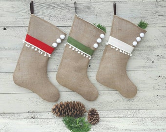 Unique Christmas Stockings, Burlap Holiday Stockings, Personalized Stockings, Handmade Stockings, Tan Christmas Stockings, Trending Holiday